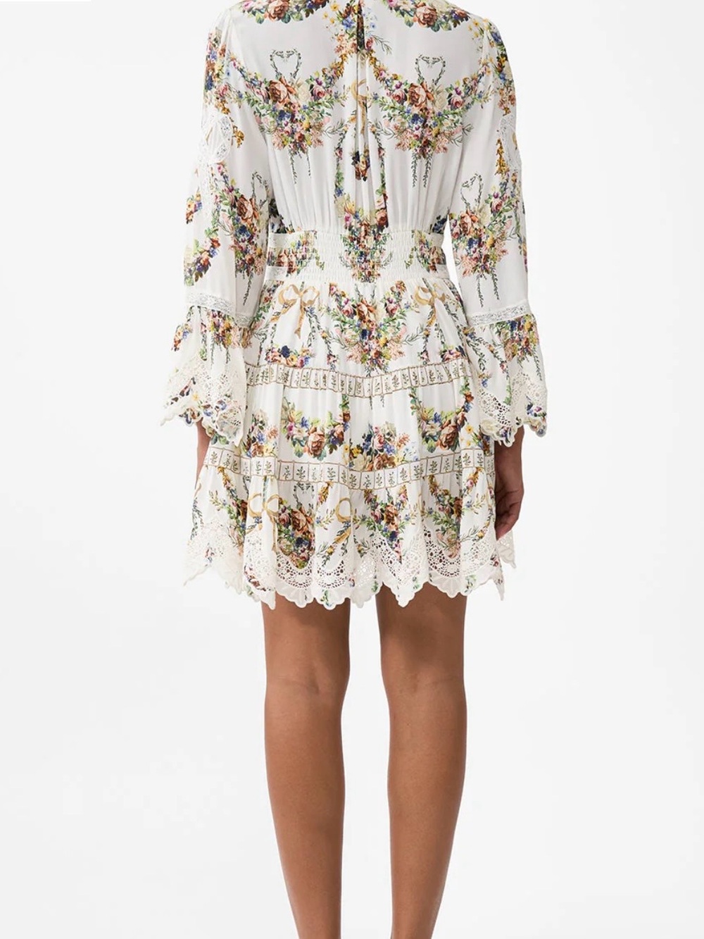 Camilla White Floral Lace-Trim Dress